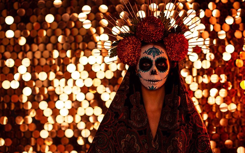 Day of the Dead in Mexico City: marigolds, catrinas and a traditional Mexican ofrenda during the autumn season.